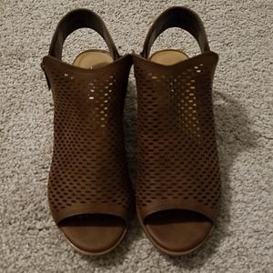 Perforated Wedge Open Toe Bootie